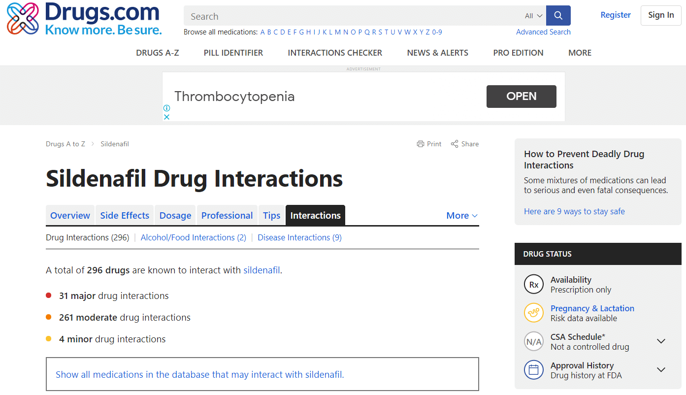 Sildenafil Drug Interactions